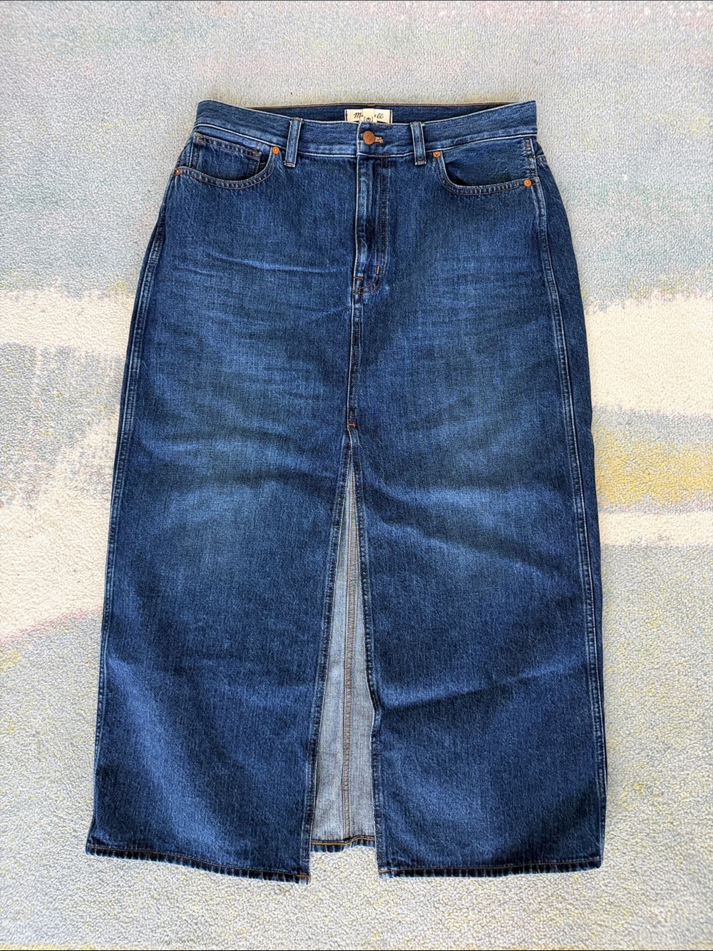 Madewell Denim Front Slit Midi Skirt Kincord Wash Size 31